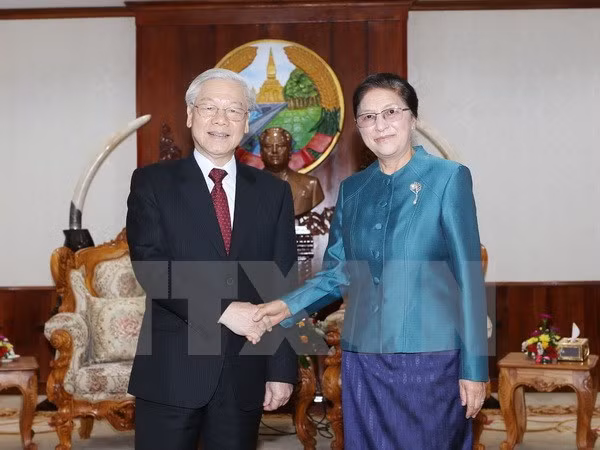 Le SG Nguyên Phu Trong s’entretient avec des hauts dirigeants laotiens ảnh 1