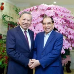 Le secrétaire général To Lam (à gauche) rend visite à l’ancien secrétaire général Nong Duc Manh. Photo: VNA