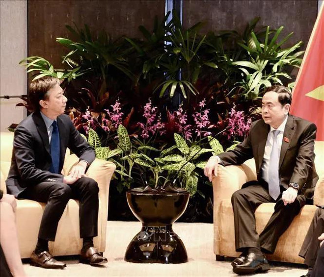 Le président de l'Assemblée nationale, Tran Thanh Man (droite), et Chia Song Hwee, vice-directeur général de Temasek Holdings. Photo: VNA 1.webp