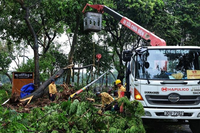 Réparation d'incidents électriques après le passage du typhon Yagi. Photo: VNA 1.jpg
