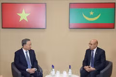 Le dirigeant To Lam (gauche) et le président mauritanien, Mohamed Ould Ghazouani. Photo: VNA