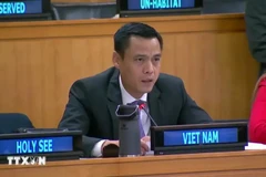 Au nom de l'ASEAN, l'ambassadeur Dang Hoang Giang, chef de la Mission permanente du Vietnam auprès de l'ONU, prononce un discours lors du débat. Photo: VNA