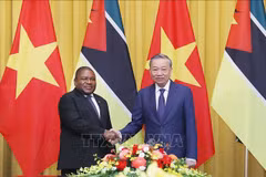 Le secrétaire général du Parti communiste du Vietnam (PCV) et président vietnamien, To Lam (droite), et le président mozambicain, Filipe Jacinto Nyusi. Photo: VNA