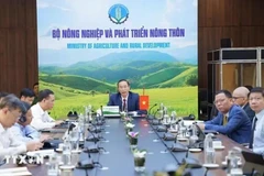 Le vice-ministre vietnamien de l'Agriculture et du Développement rural, Phung Duc Tien, participe à la conférence virtuelle. Photo: VNA