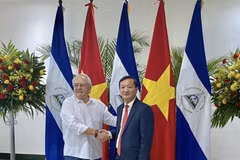 Le vice-président de la Commission centrale des relations extérieures Nguyen Minh Tam (droite) et le président de l'Assemblée nationale Gustavo Porras. Photo: VNA