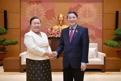 Le vice-président de l'Assemblée nationale Nguyen Duc Hai reçoit une délégation de Vientiane (Laos)