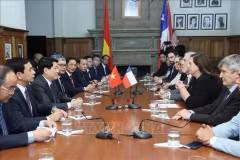 Le président de l'État Luong Cuong reçoit la présidente du Parti socialiste du Chili Paulina Vodanovic à Santiago le 10 novembre (heure locale). Phôt . VNA