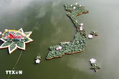 Une carte du Vietnam avec l'ensemble des archipels de Hoang Sa et Truong Sa a été formée à partir de 5.000 pots de lotus à la surface du lac de Confucius. 