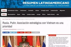 Capture d'écran d'un article du Resumen Latinoamericano sur la visite du président russe Vladimir Poutine au Vietnam. Photo: VNA