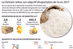 Le Vietnam relève son objectif d’exportation de riz en 2017