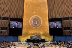 L'ambassadeur Dang Hoang Giang, chef de la mission permanente du Vietnam auprès de l'ONU, s'exprime lors de la session. Photo: VNA