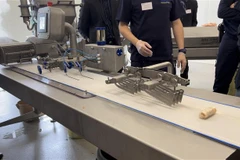 Avec la ligne de production industrielle Bretinov, même les consommateurs les plus exigeants ne pourront pas distinguer les rouleaux de printemps fabriqués à la main de ceux produits par cette machine. Photo: VNA