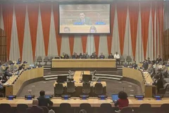 L’ambassadeur Dang Hoàng Giang, chef de la Mission permanente du Vietnam à l’ONU lors de la séance de présentation du rapport du groupe d'experts sur les minéraux essentiels. Photo : VNA