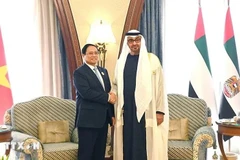 Le Premier ministre Pham Minh Chinh (à gauche) rencontre le président émirati Mohammed bin Zayed Al Nahyan lors de sa visite pour assister au sommet ASEAN-Conseil de coopération du Golfe (CCG) en Arabie saoudite le 20 octobre 2023. Photo : VNA