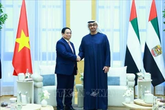 Le Premier ministre Pham Minh Chinh (à gauche) serre la main du président des Émirats arabes unis Mohamed bin Zayed Al Nahyan. Photo : VNA