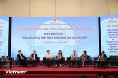 Les intervenants partagent leurs opinions lors de la session sur les Vietnamiens d’outre-mer et le développement de la haute technologie au Vietnam. Photo : VNA