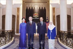 Le secrétaire général du Comité central du Parti communiste vietnamien Tô Lâm (deuxième à partir de la gauche) et son épouse (première à gauche) et le Premier ministre malaisien Anwar Ibrahim (deuxième à partir de la droite) et son épouse. Photo : VNA