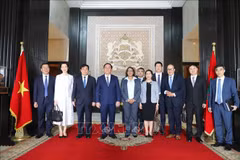 La délégation du Parti communiste du Vietnam et la vice-présidente de la Chambre des représentants Nadia Touhami posent pour une photo de souvenir. Photo: VNA