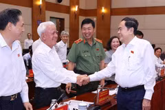 Le président de l’Assemblée nationale, Trân Thanh Mân (à droite) lors de la séance de travail avec comité du Parti de la ville de Hai Phong. Photo: VNA