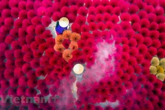 Couleurs vives au village traditionnel de fabrication d'encens Quang Phu Cau à Hanoï