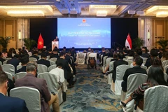 Panorama de la conférence de promotion des investissements financiers, le 6 août à Singapour. Photo: VNA