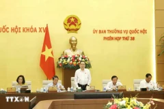 Le président de l'Assemblée nationale (AN) Tran Thanh Man prend la parole à la 38e réunion du Comité permanent de la 15e AN, tenue lundi 14 octobre à Hanoï. Photo: VNA