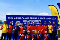 Le Vietnam a remporté 12 médailles, dont six d'or et quatre d'argent, aux Championnats d'Asie de Canoë Sprint junior et U23. Photo: Fédération vietnamienne de canoë, d'aviron et de voile