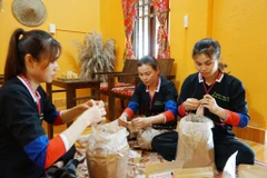 Truong Thi Thanh Huong (centre) prépare les remèdes aux herbes médicinales. Photo : BQN/CVN