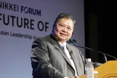 Le ministre coordonnateur indonésien des Affaires économiques, Airlangga Hartarto, à la 29e Conférence sur l'avenir de l'Asie au Japon. Photo: Nikkei Asia