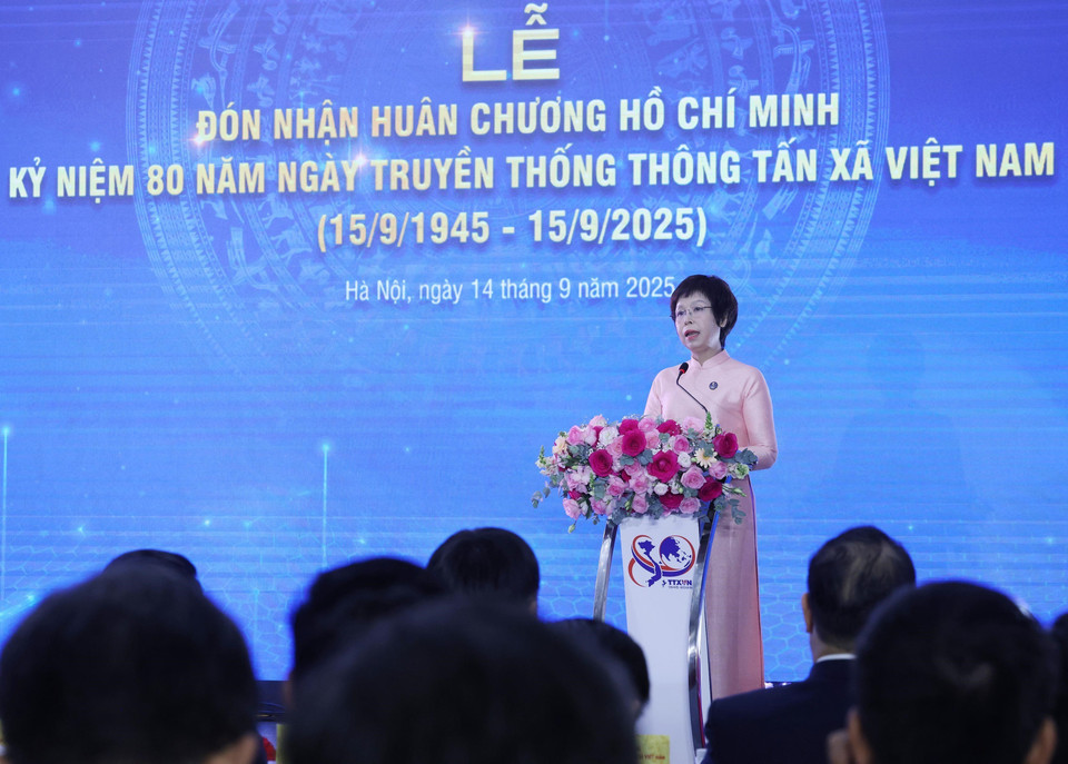 La directrice générale de la VNA, Vu Viet Trang, prend la parole lors de l’événement. Photo : VNA