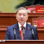 Le secrétaire général du Parti To Lam s'exprime lors de la cérémonie de clôture du 14e Congrès national du Parti. Photo: VNA