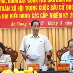 Le vice-président de l’Assemblée nationale, Tran Quang Phuong (au milieu), s'exprime à la séance de travail. Photo: VNA