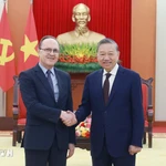 Le secrétaire général du Parti To Lam (droite) reçoit l'ambassadeur de la Russie au Vietnam, Gennady Bezdetko. Photo : VNA
