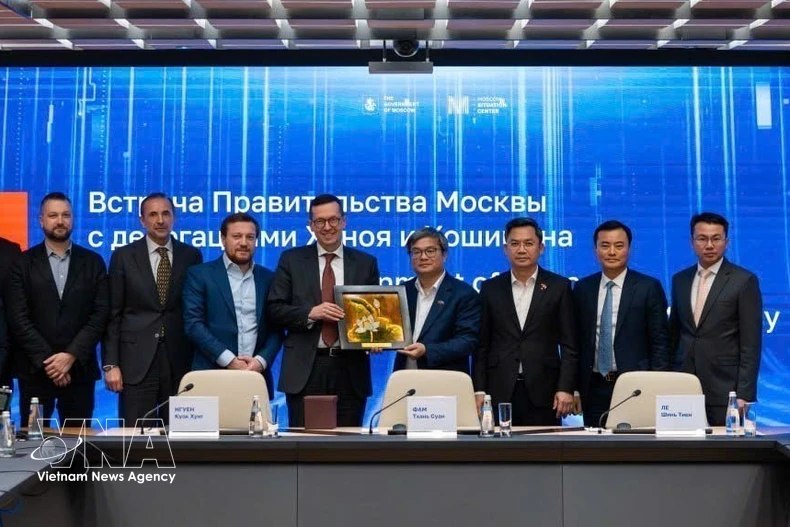 Photo de groupe des délégués des deux pays. Photo : VNA