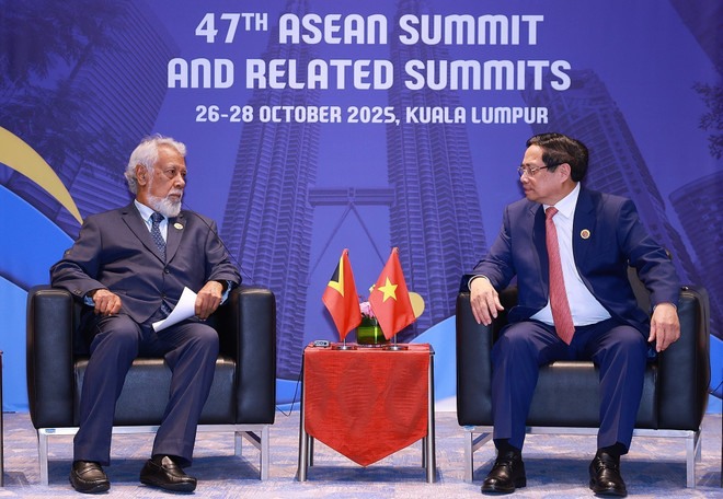 le Premier ministre Pham Minh Chinh et le Premier ministre du Timor-Leste Xanana Gusmao. Photo: VNA vna-potal-thu-tuong-pham-minh-chinh-gap-thu-tuong-timor-leste-xanana-gusmao-8369893.jpg