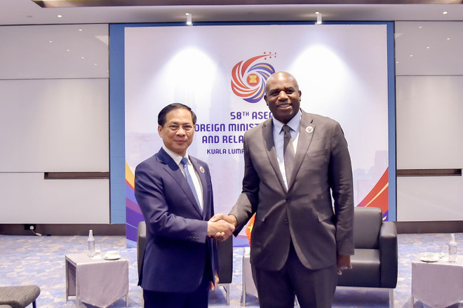 Le vice-Premier ministre et ministre des Affaires étrangères, Bui Thanh Son (gauche), et le ministre britannique des Affaires étrangères, David Lammy. gap-btng-anh.jpg