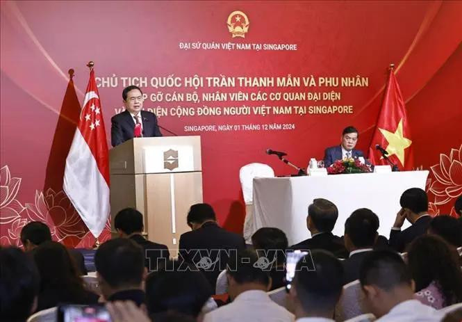 le président de l'Assemblée nationale, Tran Thanh Man, s'exprime lors de la rencontre. Photo: VNA
