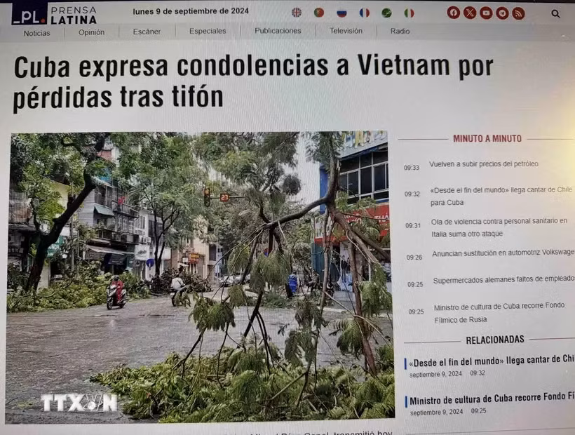 Les dirigeants cubains expriment leur sympathie au Vietnam pour les pertes causées par le typhon Yagi