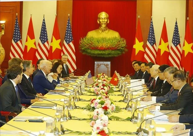 Le secrétaire général du Parti communiste vietnamien (PCV), Nguyen Phu Trong, a tenu une réunion importante avec le président américain Joe Biden, marquant une nouvelle étape dans les relations bilatérales entre le Vietnam et les États-Unis. (Photo : VNA)