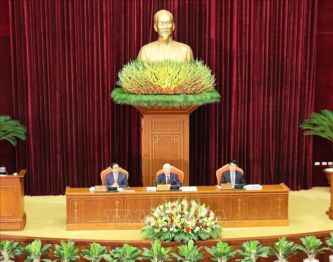 Le secrétaire général du Parti, Nguyen Phu Trong, préside le 9e Plénum. Photo: VNA