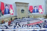 Le président Luong Cuong prononce un discours politique lors de la session plénière de l'Assemblée nationale angolaise, le 7 août. Photo : VNA