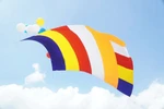 Le drapeau bouddhique de 500m² flotte dans le ciel de Hô Chi Minh-Ville.