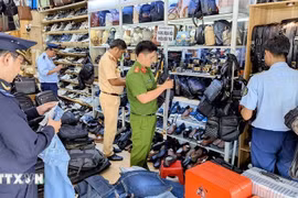 Une équipe intersectorielle de la province d’An Giang contrôle un magasin et procède à la saisie d'une grande quantité de marchandises d'origine inconnue. Photo: VNA