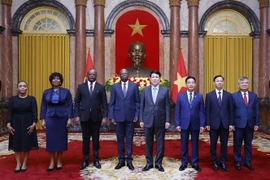 Le président Luong Cuong et les nouveaux ambassadeurs. Photo: VNA