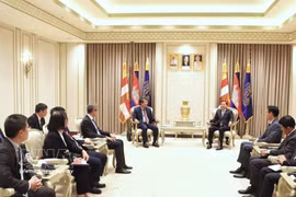 Le vice-ministre permanent des Affaires étrangères (AE), Nguyên Minh Vu (gauche) et le premier vice-Premier ministre cambodgien, Neth Savoeun. Photo: VNA