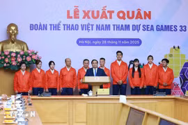 Le Premier ministre Pham Minh Chinh s'exprime lors de la cérémonie de départ de la délégation sportive vietnamienne. Photo: VNA