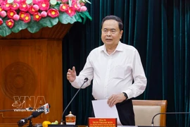 Le président de l'Assemblée nationale Trân Thanh Mân s'exprime lors de la conférence. Photo: VNA
