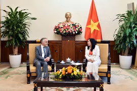 La vice-ministre des Affaires étrangères, Lê Thi Thu Hang, et le directeur d’Asie et d’Océanie du ministère français de l’Europe et des Affaires étrangères, Benoît Guidée, à l’occasion de sa visite de travail dans le cadre de la deuxième consultation politique bilatérale Vietnam–France. Photo: VNA