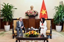 La vice-ministre des Affaires étrangères, Lê Thi Thu Hang, et le directeur d’Asie et d’Océanie du ministère français de l’Europe et des Affaires étrangères, Benoît Guidée, à l’occasion de sa visite de travail dans le cadre de la deuxième consultation politique bilatérale Vietnam–France. Photo: VNA