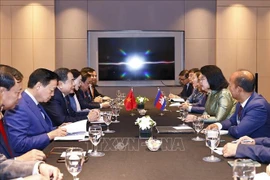 Le président de l’Assemblée nationale (AN) du Vietnam, Trân Thanh Mân, rencontre la présidente de l’Assemblée nationale du Cambodge, Khuon Sudary. Photo: VNA